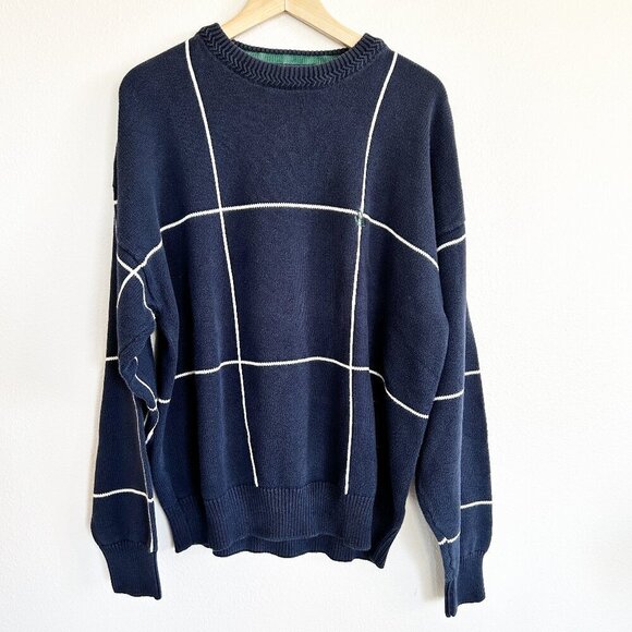 Vintage Nautica Sweater Windowpane Cotton Pullover 90's Dad Preppy - Picture 1 of 8